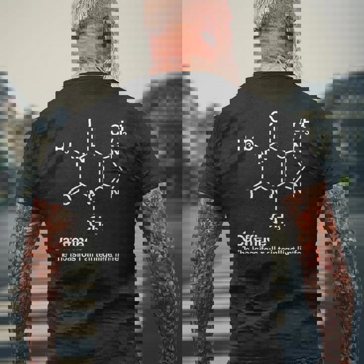 カフェイン分子化学カップ コーヒー メンズTシャツ バックプリント 高齢者への贈り物