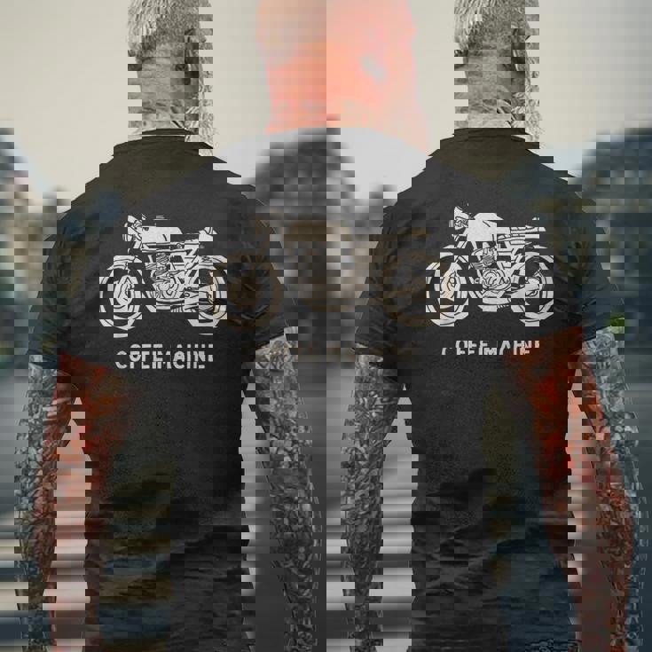 カフェレーサー 手描きバイクデザイン メンズTシャツ バックプリント 高齢者への贈り物