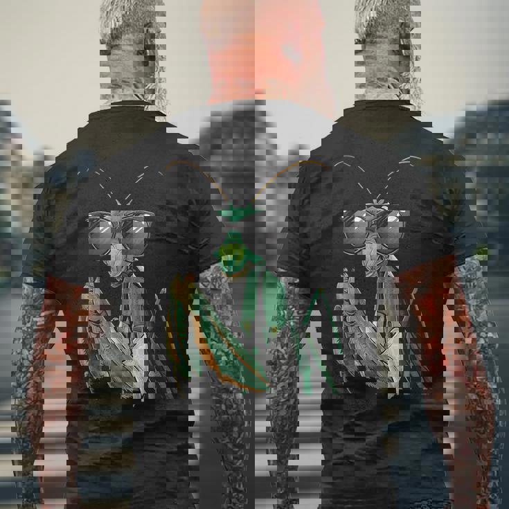 カマキリのサングラスをかぶったコスチュームファニーバグ昆虫 メンズTシャツ バックプリント 高齢者への贈り物