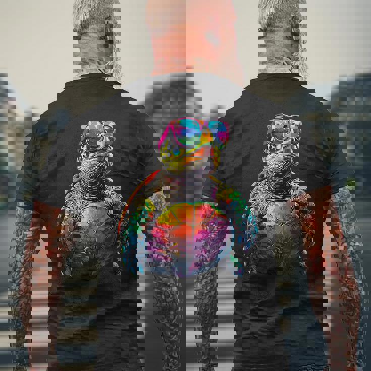 カメ カラフル Popart レインボー 爬虫類 かわいい亀 メンズTシャツ バックプリント 高齢者への贈り物