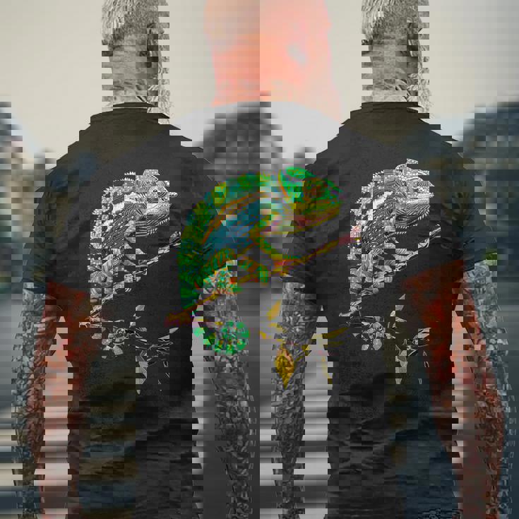 カメレオン トカゲ 爬虫類 カメレオン イグアナ トカゲ カメレオン メンズTシャツ バックプリント 高齢者への贈り物
