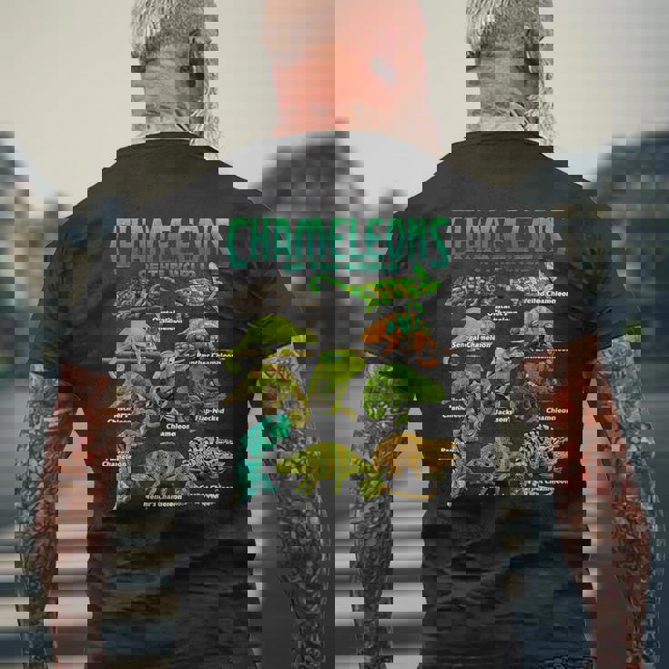 カメレオンズ・オブ・ザ・ワールド 知育爬虫類 トカゲ好き メンズTシャツ バックプリント 高齢者への贈り物