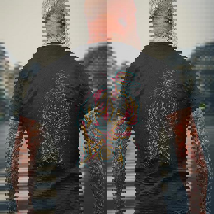 カラフル サックス 音楽 ジャズ バンド ミュージシャン トランペット トロンボーン メンズTシャツ バックプリント 高齢者への贈り物