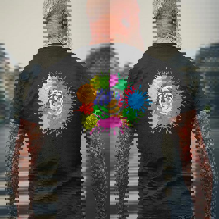 カラフル スプラッター ペイント 水彩 スマイル フェイス ユニセックス メンズTシャツ バックプリント 高齢者への贈り物