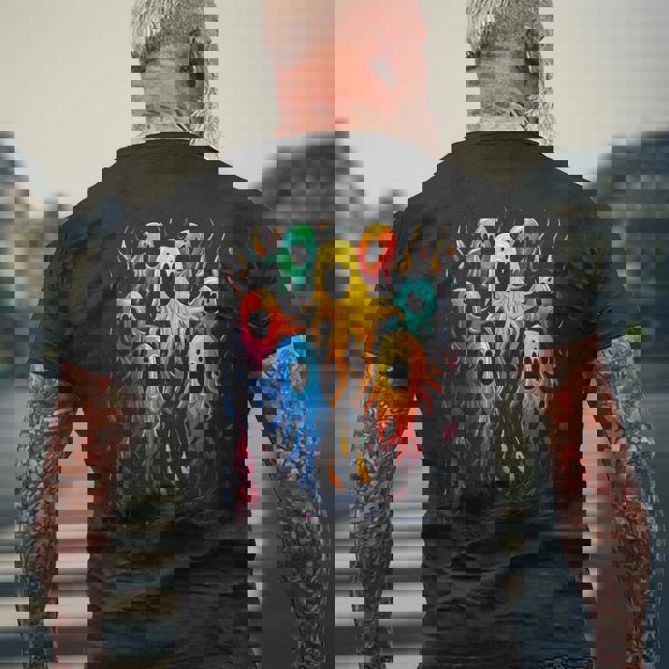 カラフル ハロウィン 幽霊 面白いグラフィックtシャツ メンズTシャツ バックプリント 高齢者への贈り物