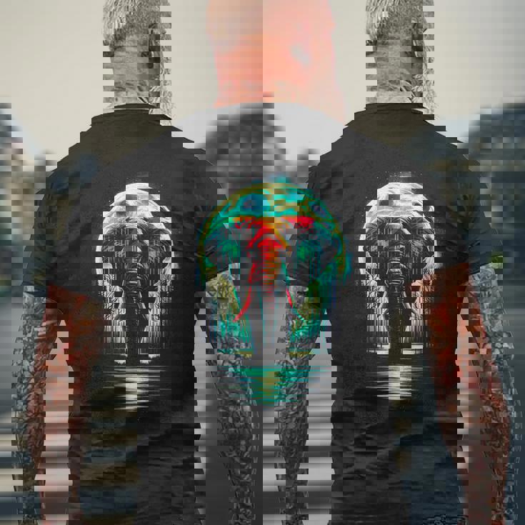 カラフル 象 精霊 動物 かっこいい イラスト アート メンズTシャツ バックプリント 高齢者への贈り物