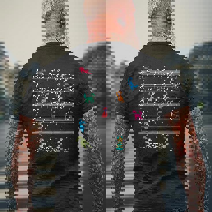 カラフルでかわいい猫 音符 楽譜 メンズTシャツ バックプリント 高齢者への贈り物