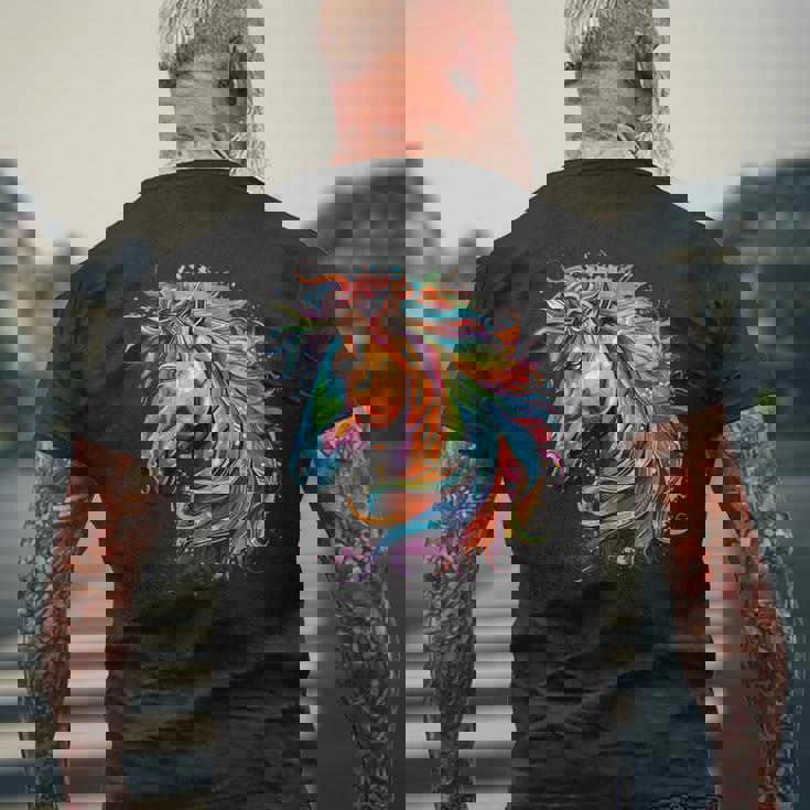 カラフルなアイルランドのドラフト馬愛好家スプラッシュアート メンズTシャツ バックプリント 高齢者への贈り物