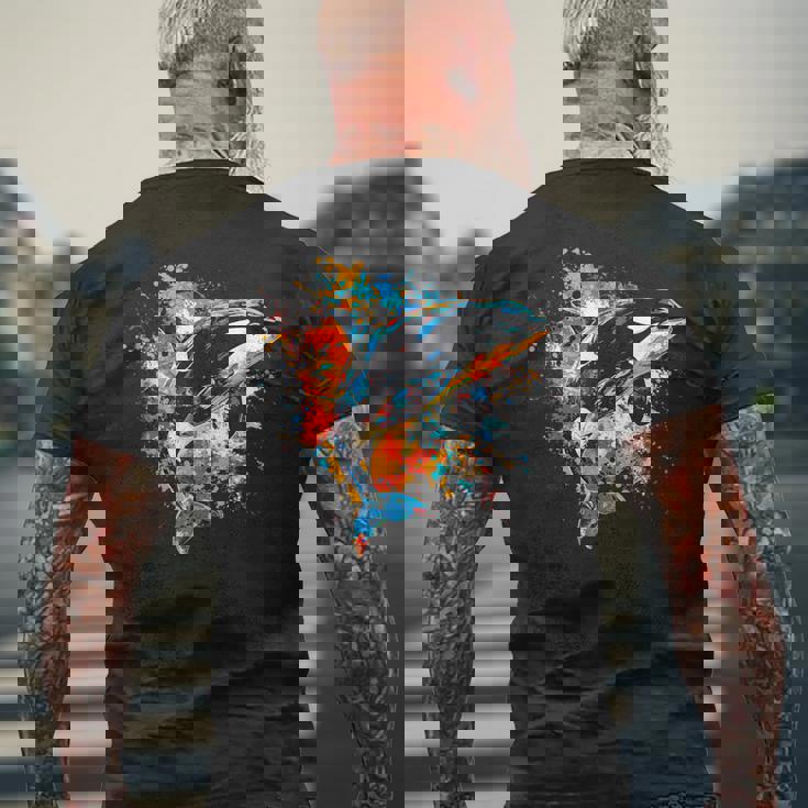 カラフルなシャチ メンズTシャツ バックプリント 高齢者への贈り物