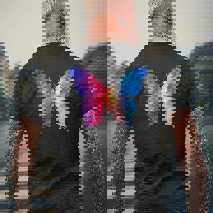 カラフルなシルエット抽象的な水彩蝶 メンズTシャツ バックプリント 高齢者への贈り物