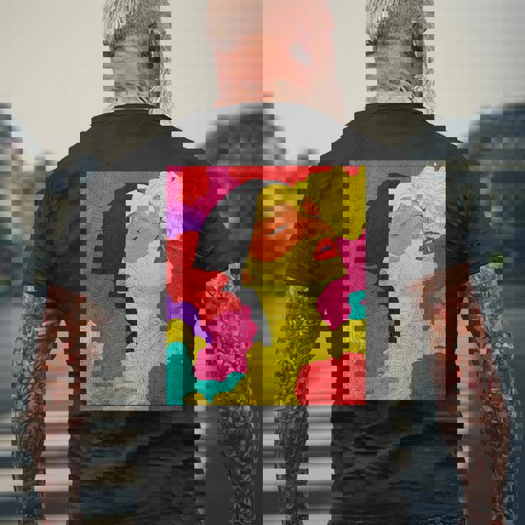 カラフルなドリームスケープ – シュールな顔と抽象的な波 メンズTシャツ バックプリント 高齢者への贈り物