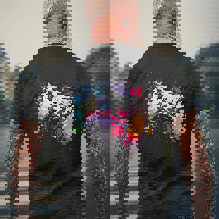 カラフルなビデオゲームコントローラー ジョイスティック コンソール メンズTシャツ バックプリント 高齢者への贈り物