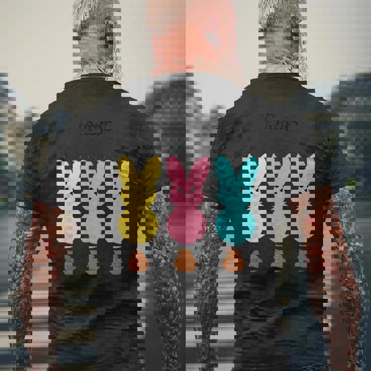 カラフルなマシュマロバニーのうんち メンズTシャツ バックプリント 高齢者への贈り物