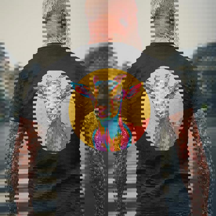 カラフルなヤギ メンズTシャツ バックプリント 高齢者への贈り物