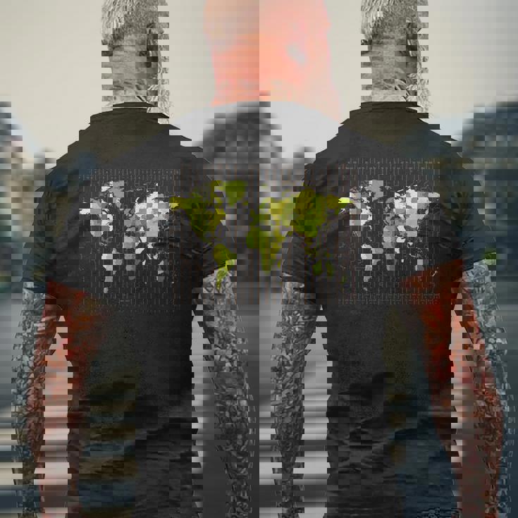 カラフルな地図 地球 タイムゾーン 国 大陸 地理 メンズTシャツ バックプリント 高齢者への贈り物