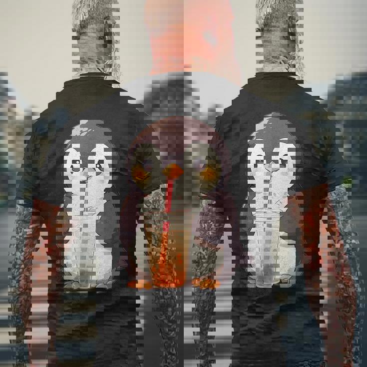 カワイイ ペンギンドリンク バブルティー ペンギンボバ メンズTシャツ バックプリント 高齢者への贈り物