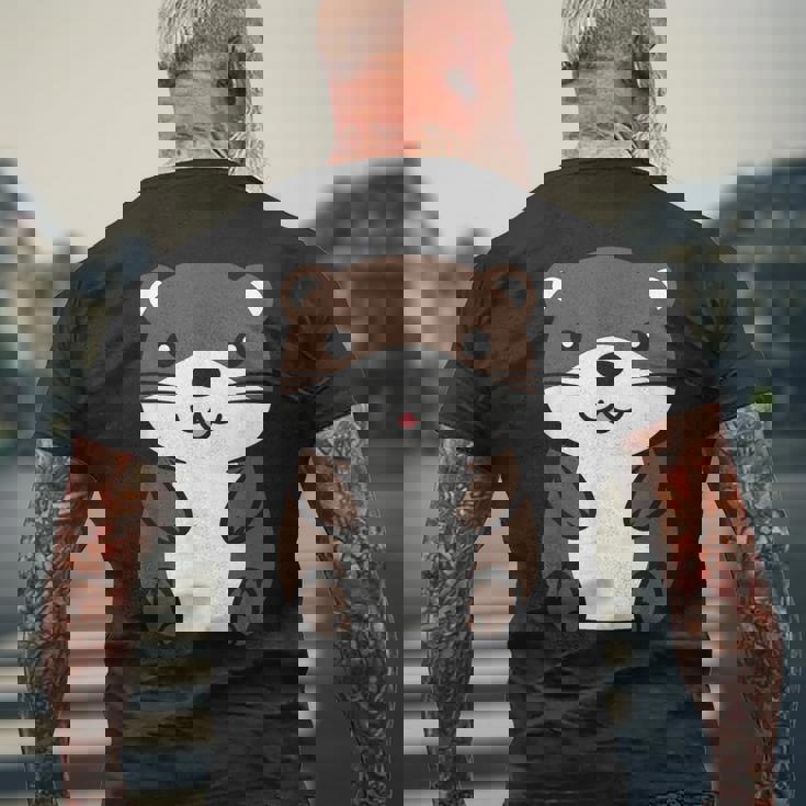 カワウソの赤ちゃん 動物 かわいい シンプルな小さなカワウソ メンズTシャツ バックプリント 高齢者への贈り物