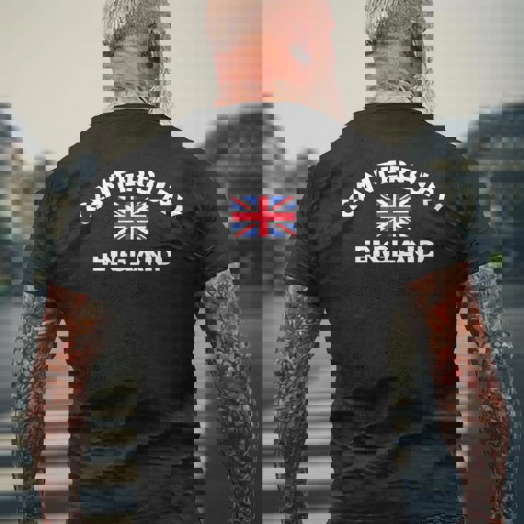 カンタベリー イングランド イギリス イギリス シティ ユニオンジャック フラッグ メンズTシャツ バックプリント 高齢者への贈り物