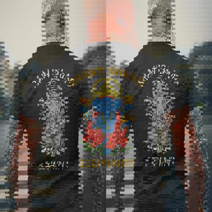 ガネーシャ ヨガ シャンティ 象 ブッダ 象 メンズTシャツ バックプリント 高齢者への贈り物