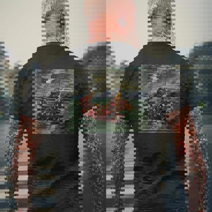 ガリラヤの海のキリスト ユージン・ドラクロワ メンズTシャツ バックプリント 高齢者への贈り物