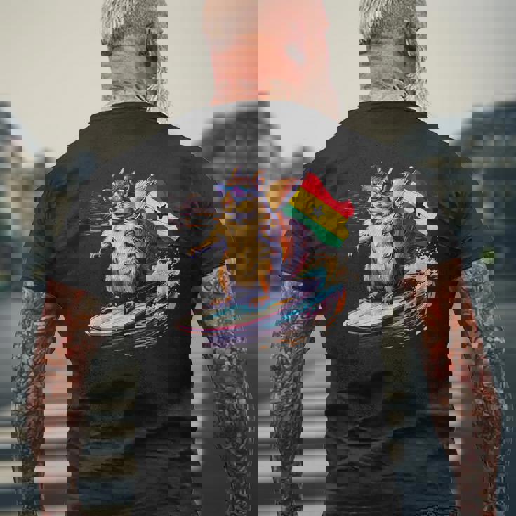 ガーナ プライド サーフィン リス ガーナのルーツ ガーナ国旗 メンズTシャツ バックプリント 高齢者への贈り物