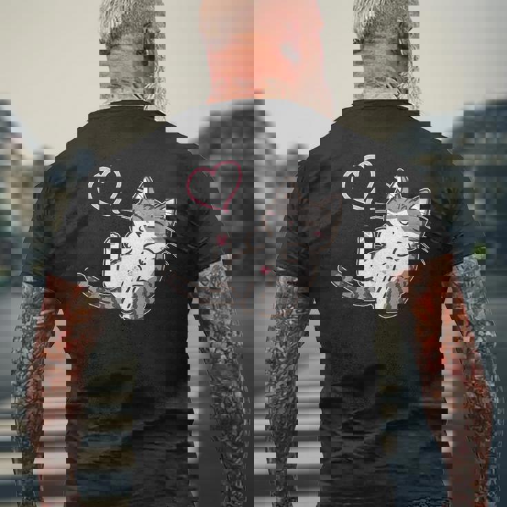 キジ白猫ぐっすり眠る猫ちゃん 猫好き メンズTシャツ バックプリント 高齢者への贈り物