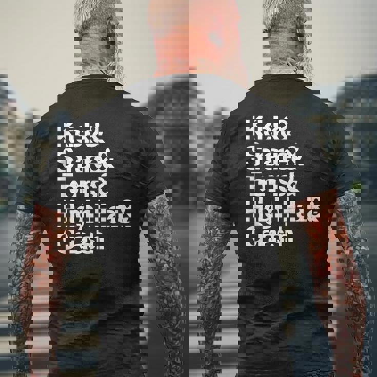 キック&スネア&トムズ&ハイハット&クラッシュドラムセットテキスト メンズTシャツ バックプリント 高齢者への贈り物