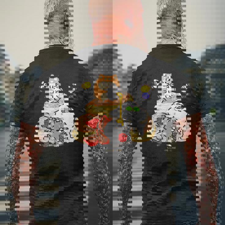 キッズ ボンレス犬とボンレス猫 パンケーキ メンズTシャツ バックプリント 高齢者への贈り物