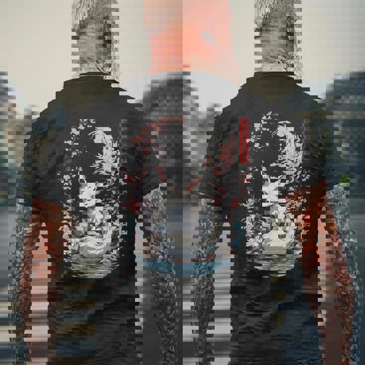 キツネ 妖怪 白狐 幽霊 浮世絵 ヴィンテージ メンズTシャツ バックプリント 高齢者への贈り物