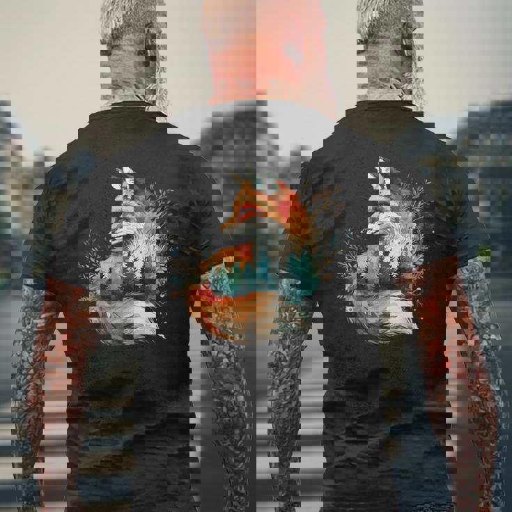 キツネアート メンズTシャツ バックプリント 高齢者への贈り物