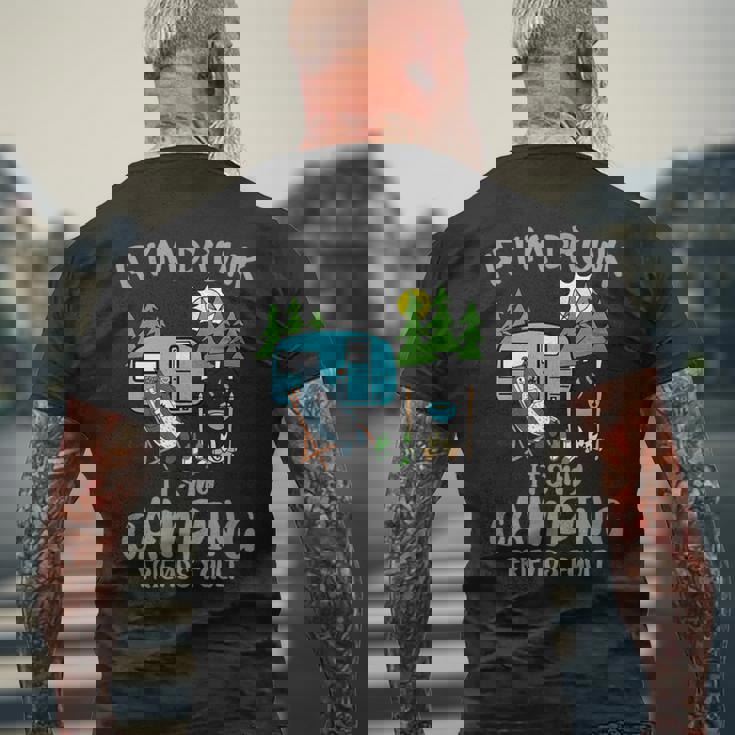 キャンプ 面白い キャンピング 楽しい キャンプファイヤー キャンピングカー 旅 メンズTシャツ バックプリント 高齢者への贈り物