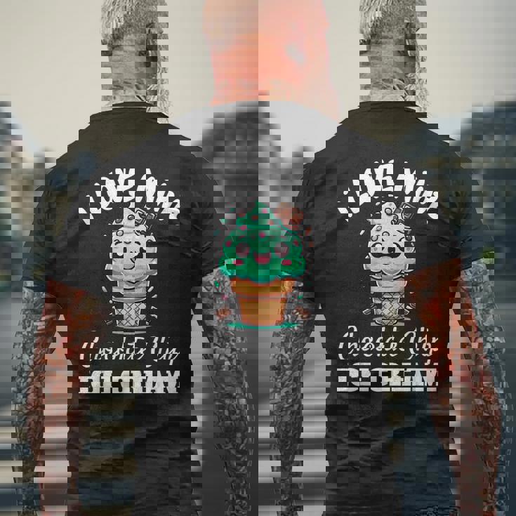 キュート アイラブミント チョコチップス アイスクリーム好き 夏 パーティー メンズTシャツ バックプリント 高齢者への贈り物