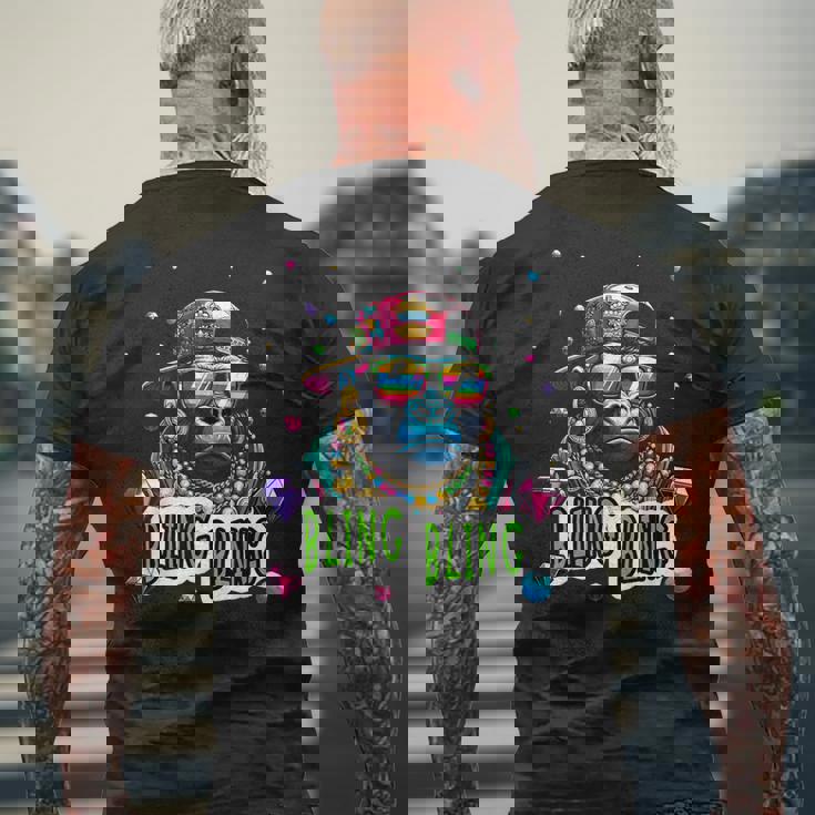 キラキラ光るクールなゴリラとジュエルヒップホップアートギャングスター メンズTシャツ バックプリント 高齢者への贈り物
