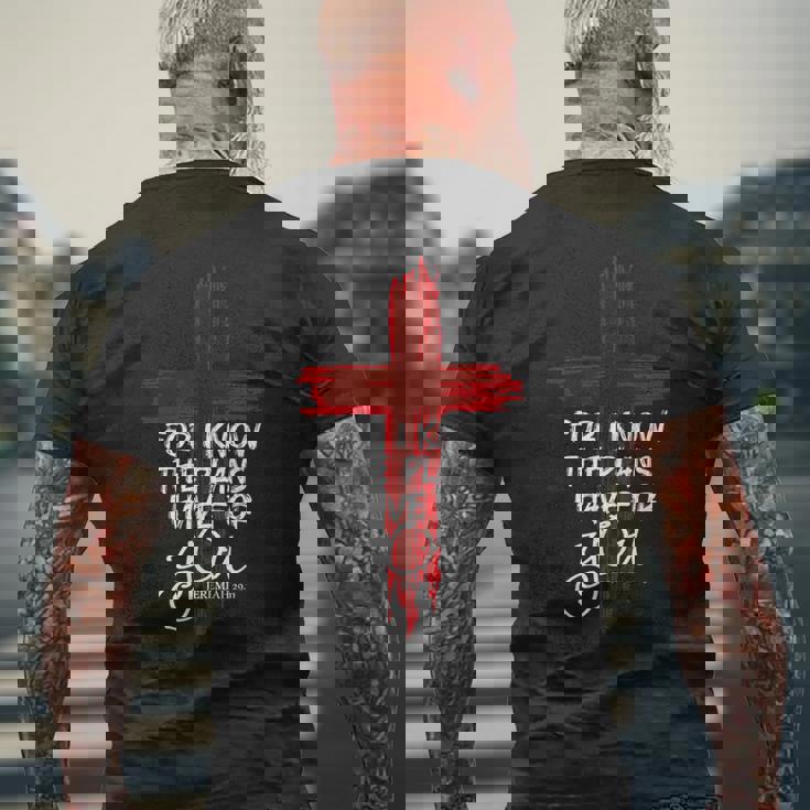 キリスト教の引用句 信仰 エレミヤ 2911 メンズTシャツ バックプリント 高齢者への贈り物