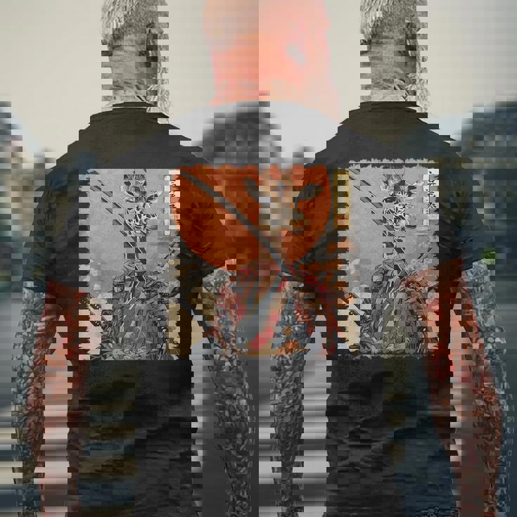 キリン 動物 日本美術 侍 浮世絵 メンズTシャツ バックプリント 高齢者への贈り物