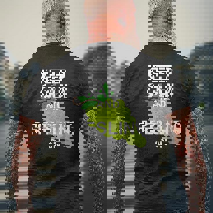 キープ・カームとリースリング・オン・ワイン メンズTシャツ バックプリント 高齢者への贈り物