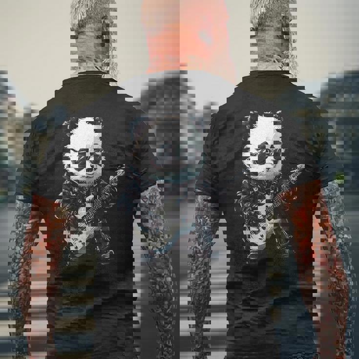 ギター ロック音楽を備えたヘビー ロック メタル パンダ メンズTシャツ バックプリント 高齢者への贈り物