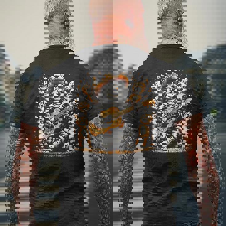 ギターを弾く猫 面白いロックミュージックギター猫 メンズTシャツ バックプリント 高齢者への贈り物