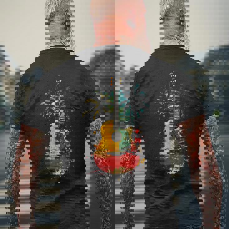 ギタープレーヤー ヤシの木 レゲエ 音楽 ギタリスト ミュージシャン 長袖tシャツ メンズTシャツ バックプリント 高齢者への贈り物