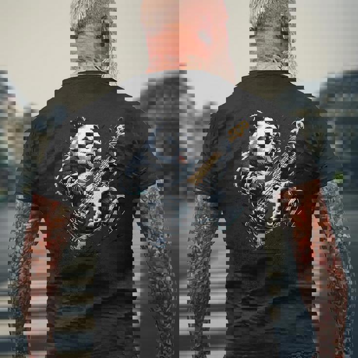 ギター付きパンダ グラフィック パンダ愛好家 パンダ ベース演奏 メンズTシャツ バックプリント 高齢者への贈り物