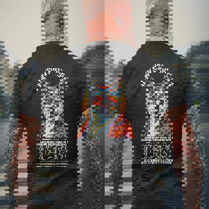 ギャングスタ ハスキー 犬 飼い主 犬 ラブ ハスキー かわいい シベリアンハスキー メンズTシャツ バックプリント 高齢者への贈り物