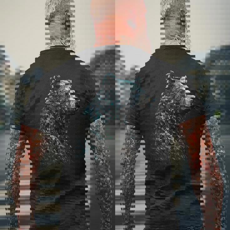 クマ、動物好き、動物クマ メンズTシャツ バックプリント 高齢者への贈り物