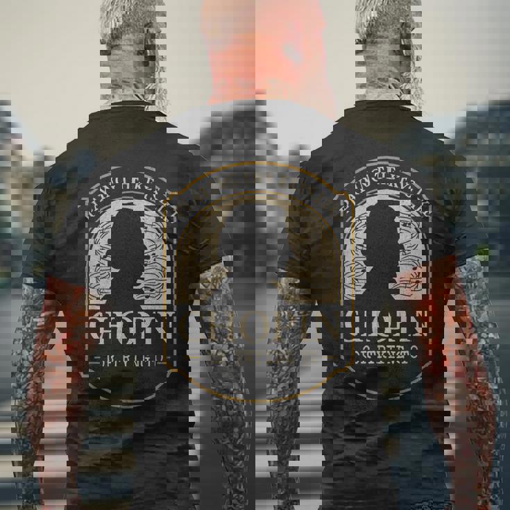 クラシカル ピアニスト ピアノ生活 音楽 発表会 ギフト ショパン メンズTシャツ バックプリント 高齢者への贈り物