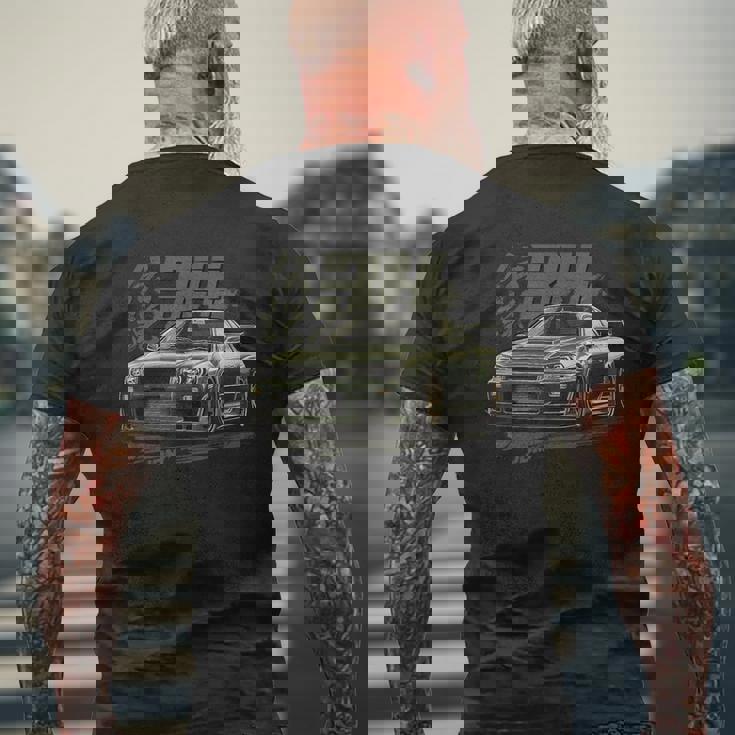 クラシック アーバングリーン R34 Liberty Walk Jdm スカイライン メンズTシャツ バックプリント 高齢者への贈り物