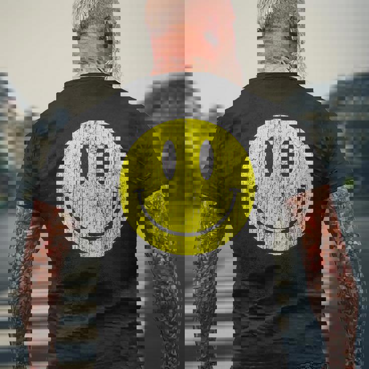 クラシック スマイリーシャツ アンティーク調 80年代風 アシッドハウス アイコン 顔文字 メンズTシャツ バックプリント 高齢者への贈り物