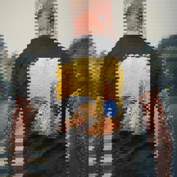 クラシックブルーヨーヨーの猫 メンズTシャツ バックプリント 高齢者への贈り物