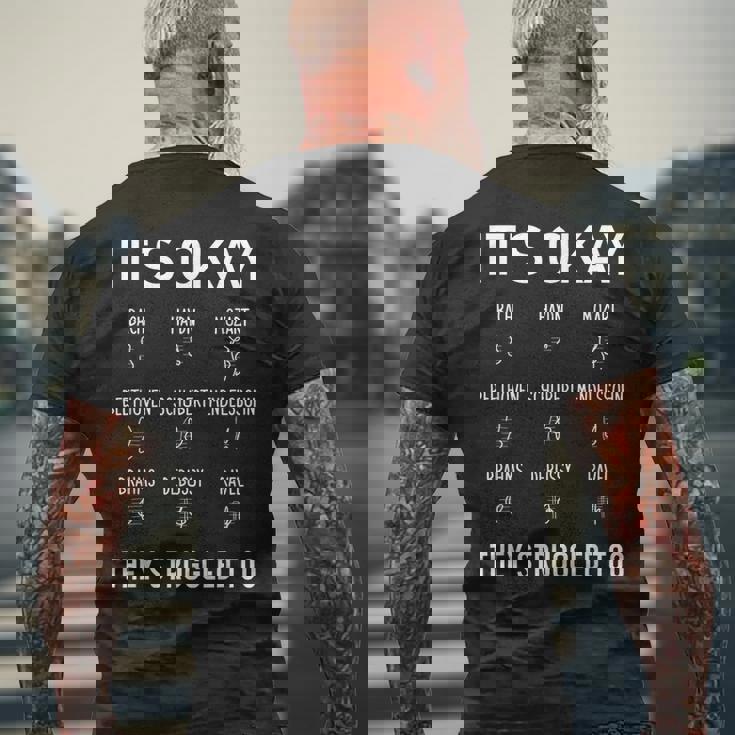 クラシック音楽 音楽好き 作曲家 バッハ モーツァルト ベートーヴェン シューベルトメンデルスゾーン ブラームス 音楽家 メンズTシャツ バックプリント 高齢者への贈り物