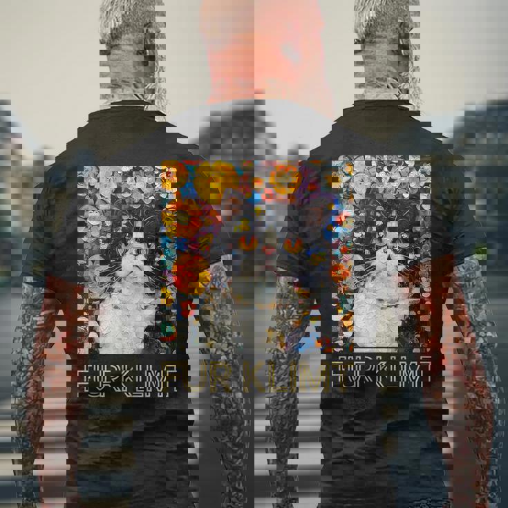 クリムト絵画の猫、猫好き、エキゾチックショートヘア、アーティスト メンズTシャツ バックプリント 高齢者への贈り物