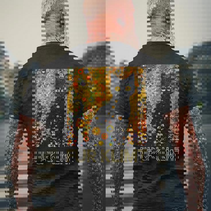 クリムト絵画の黒猫、猫好き、アーティスト美術学生 メンズTシャツ バックプリント 高齢者への贈り物