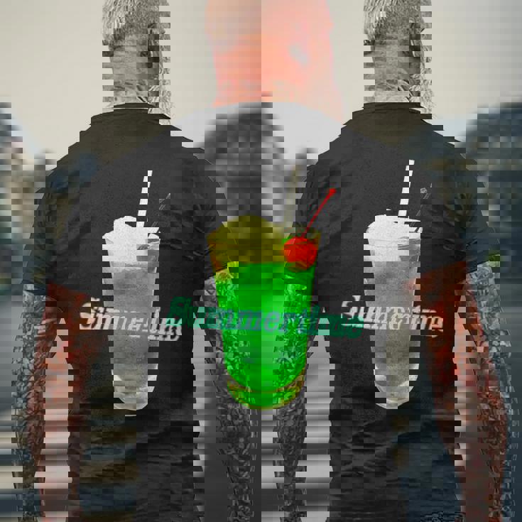 クリームソーダ・夏【 サマータイム 】メロンソーダ 緑 リゾート・夏 大好き 昭和 レトロ メンズTシャツ バックプリント 高齢者への贈り物